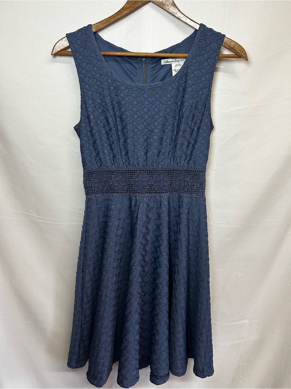 American Rag Navy Textured Lace Waist A-Line Dress
